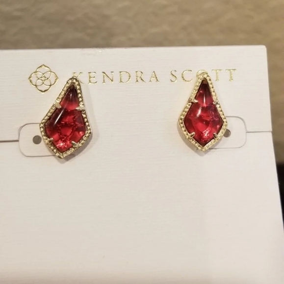 Custom Kendra Scott Stud Earrings Berry Red Gold - Picture 5 of 13